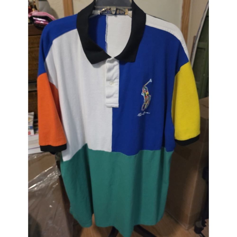 Polo Ralph Lauren Polo Rugby Shirt Mens 3XL Multi Color Colorblock Big Pony Logo